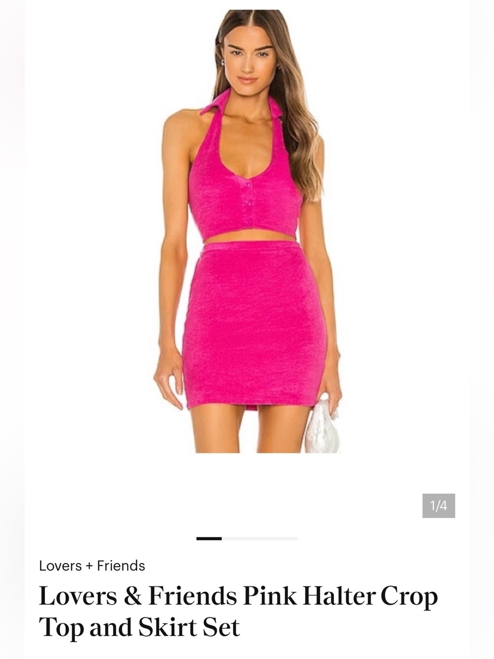 Lovers + Friends Fuchsia Halter Crop Top & Mini Skirt Set